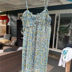 Lily Rose Floral Ruffle Dress in Blue and Yellow